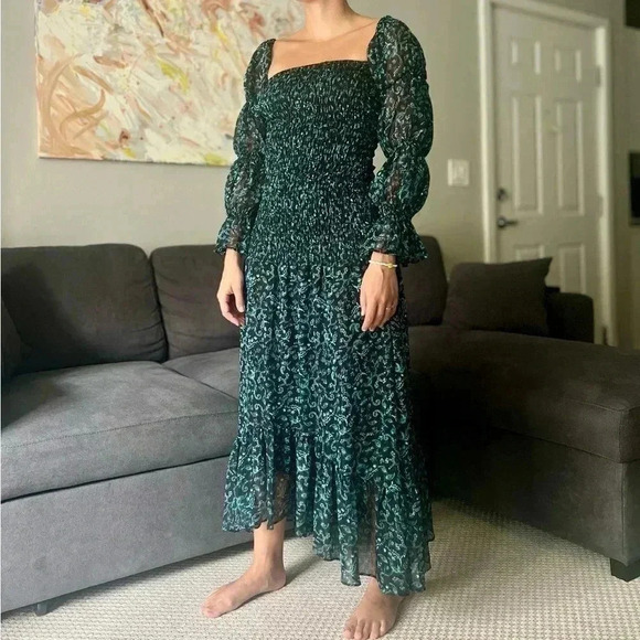 Misa Los Angeles Rashida Maxi Dress - Green Floral on Black- Size S - Picture 2 of 16